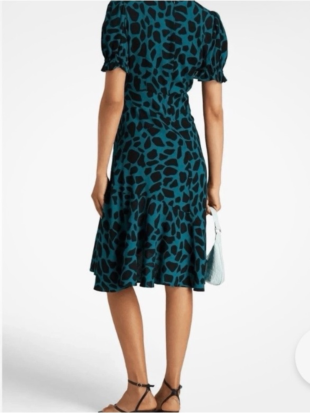 Diane Von Furstenberg DVF Alexis Giraffe Print Dress Sz 4 Puff Sleeve Teal Goth - Picture 2 of 15